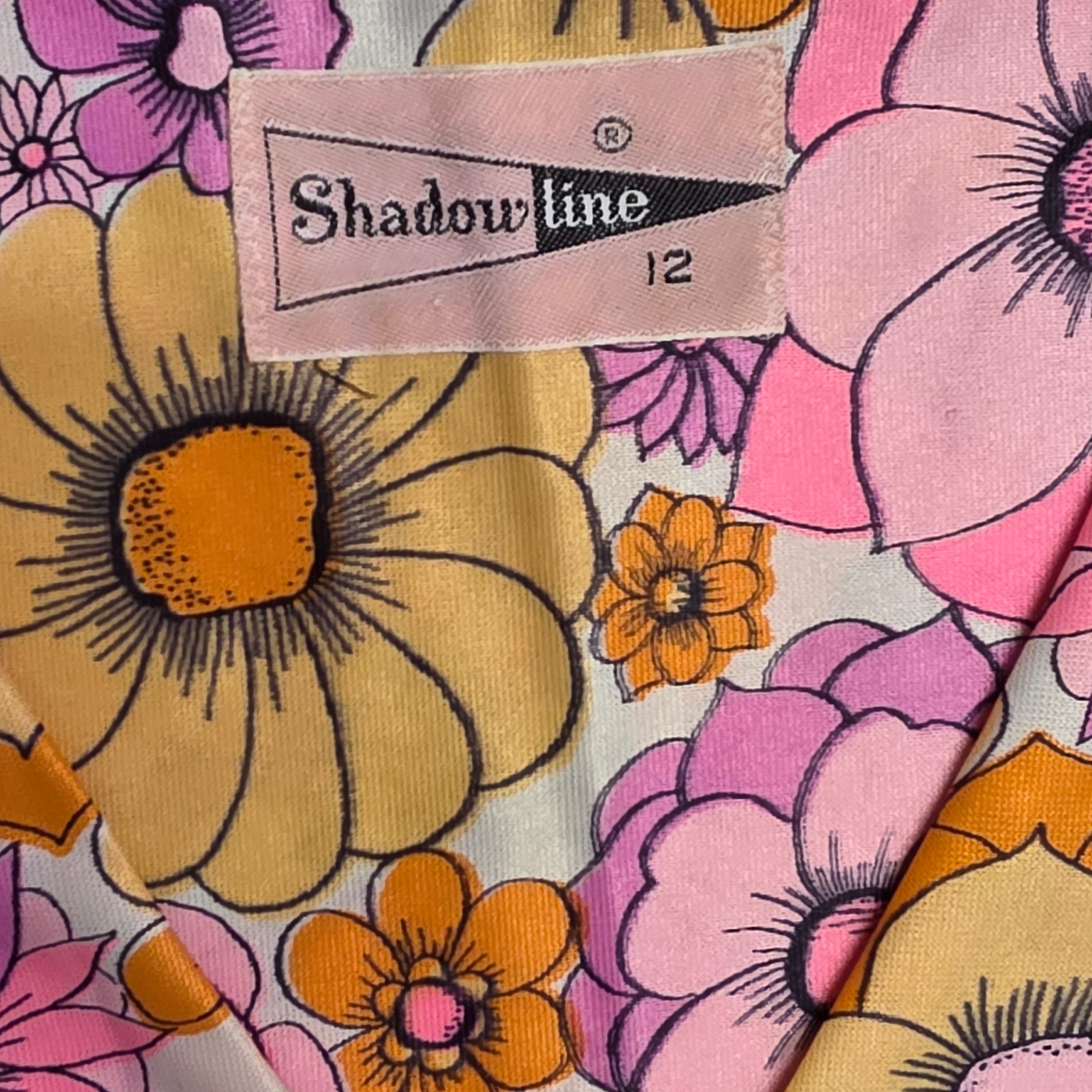 1960s Pink Flower Power Shadowline Sleeveless Jumpsuit ~ Medium ~ Nylon Floral Hippie
