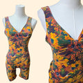 1990s Floral Athletic Bodysuit ~Small Medium ~ Festival Romper Playsuit