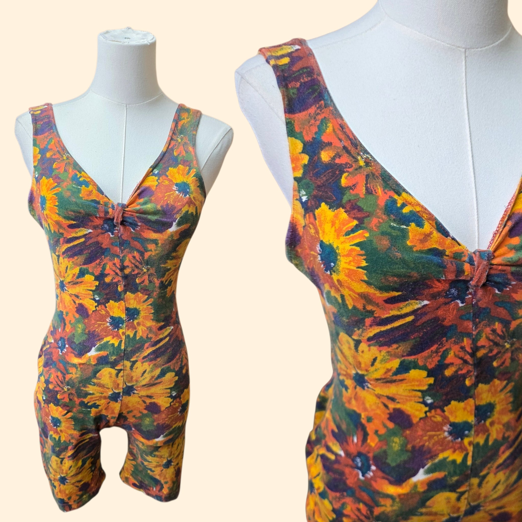 1990s Floral Athletic Bodysuit ~Small Medium ~ Festival Romper Playsuit