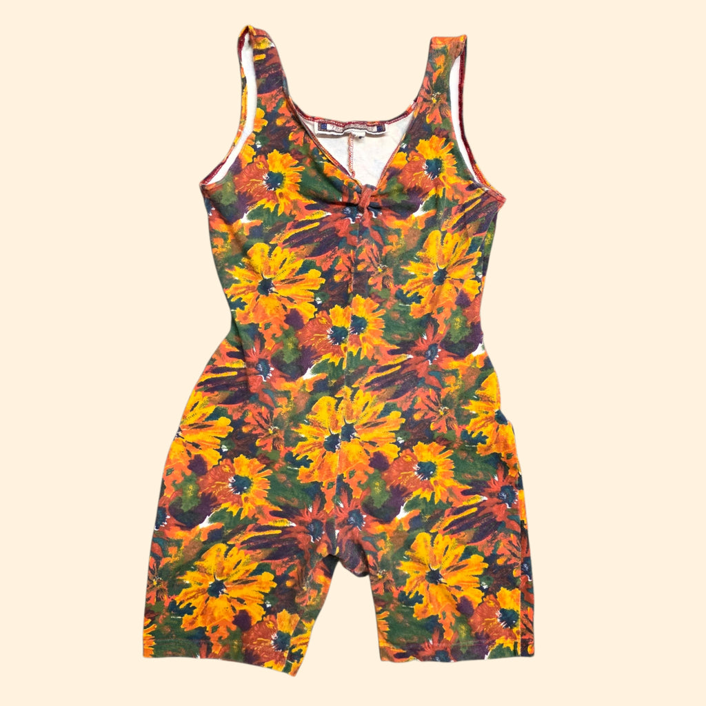 1990s Floral Athletic Bodysuit ~Small Medium ~ Festival Romper Playsuit