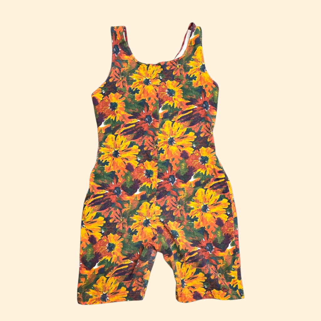 1990s Floral Athletic Bodysuit ~Small Medium ~ Festival Romper Playsuit