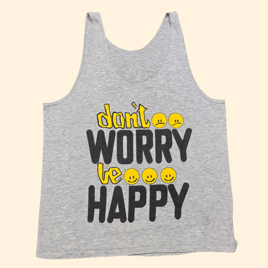 1990s Don't Worry Be Happy Tank Top ~ Medium ~ Single Stitch Muscle Tank