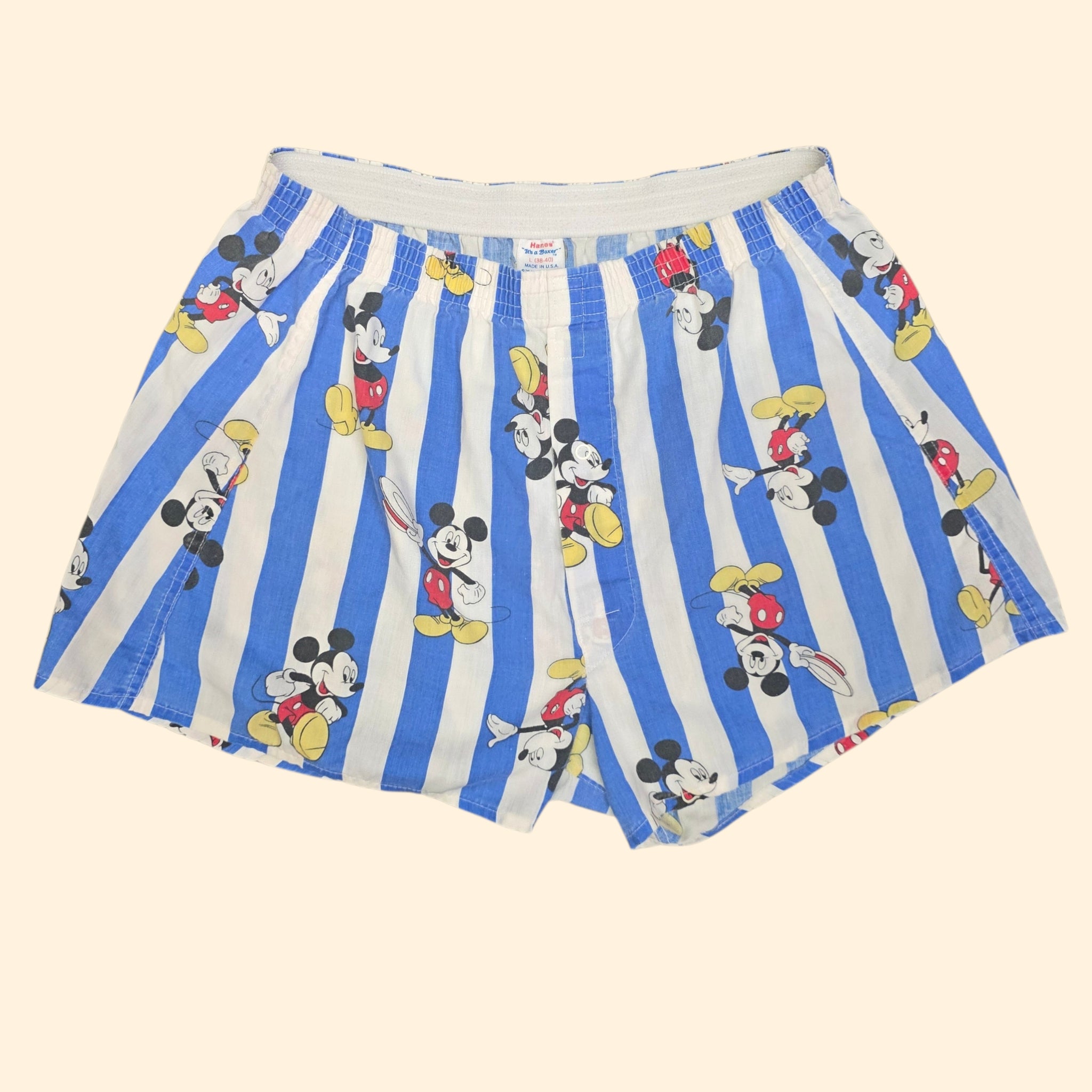 1980s Mickey Mouse Striped Hanes Boxer Shorts ~ Large ~ Walt Disney