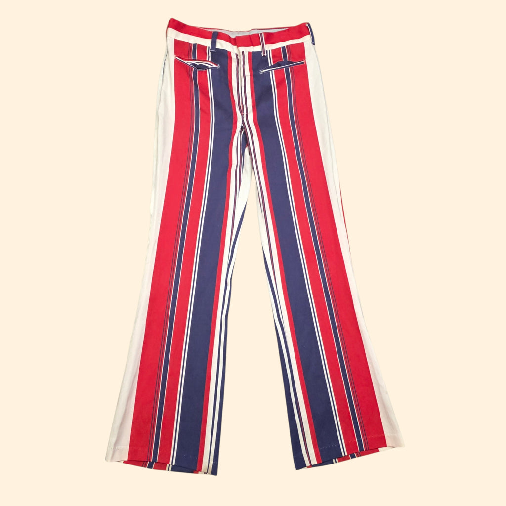 1960s Red White and Blue Striped Straight Leg Slacks ~ 33 x 32