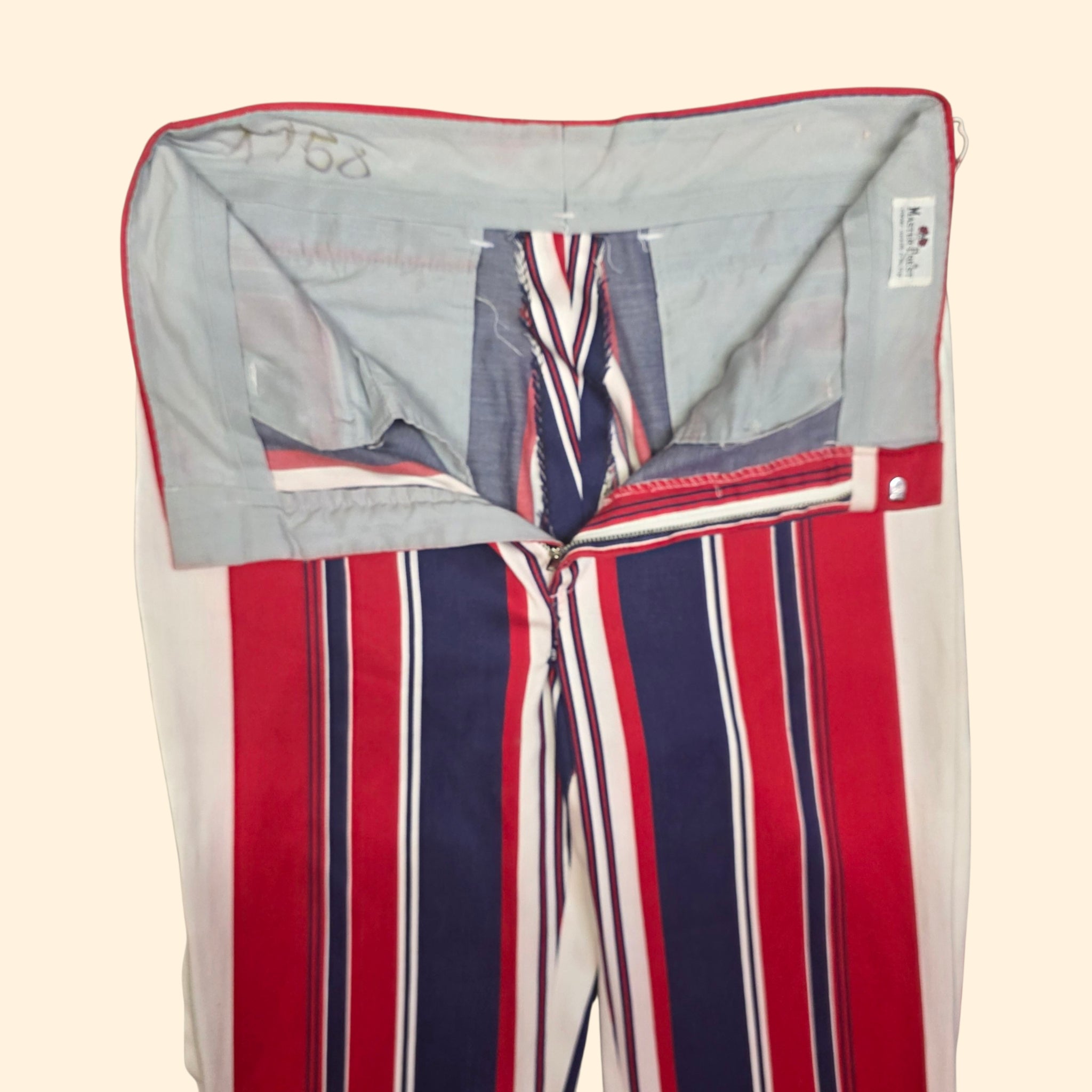 1960s Red White and Blue Striped Straight Leg Slacks ~ 33 x 32