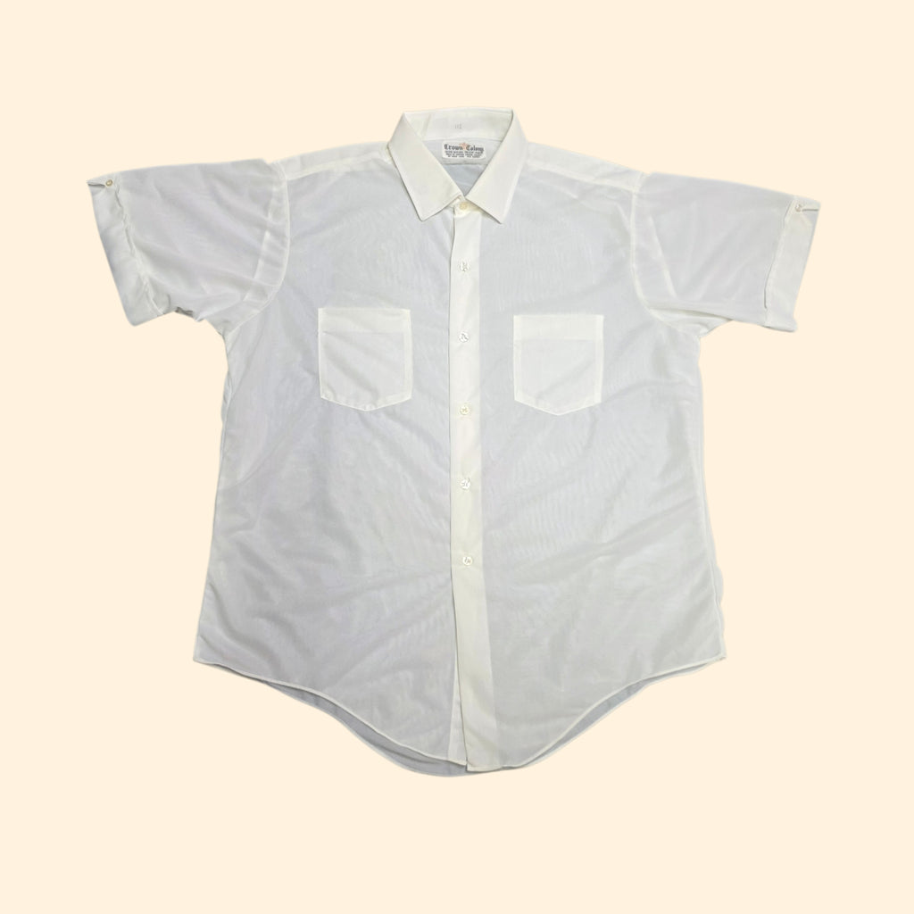 1960s Sheer White Nylon Button Down Shirt ~ Large 16 1/2