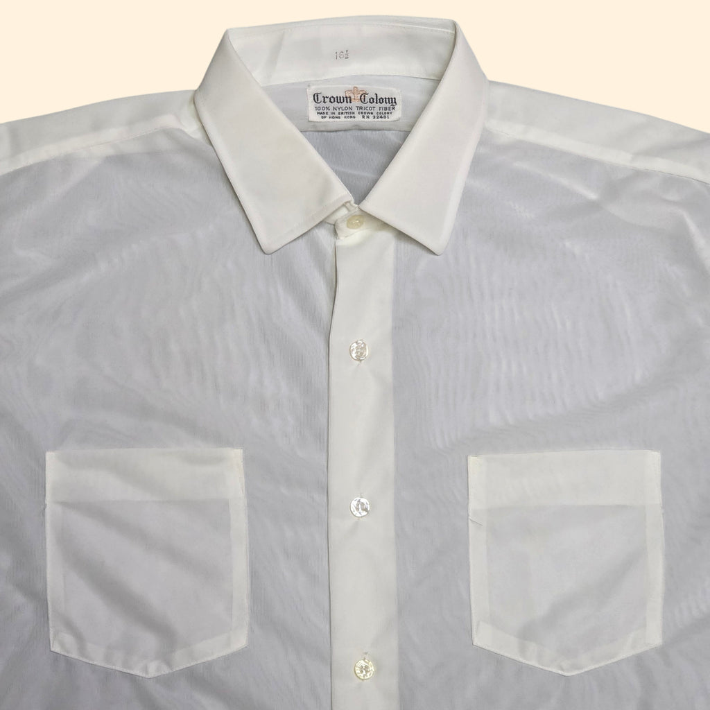 1960s Sheer White Nylon Button Down Shirt ~ Large 16 1/2