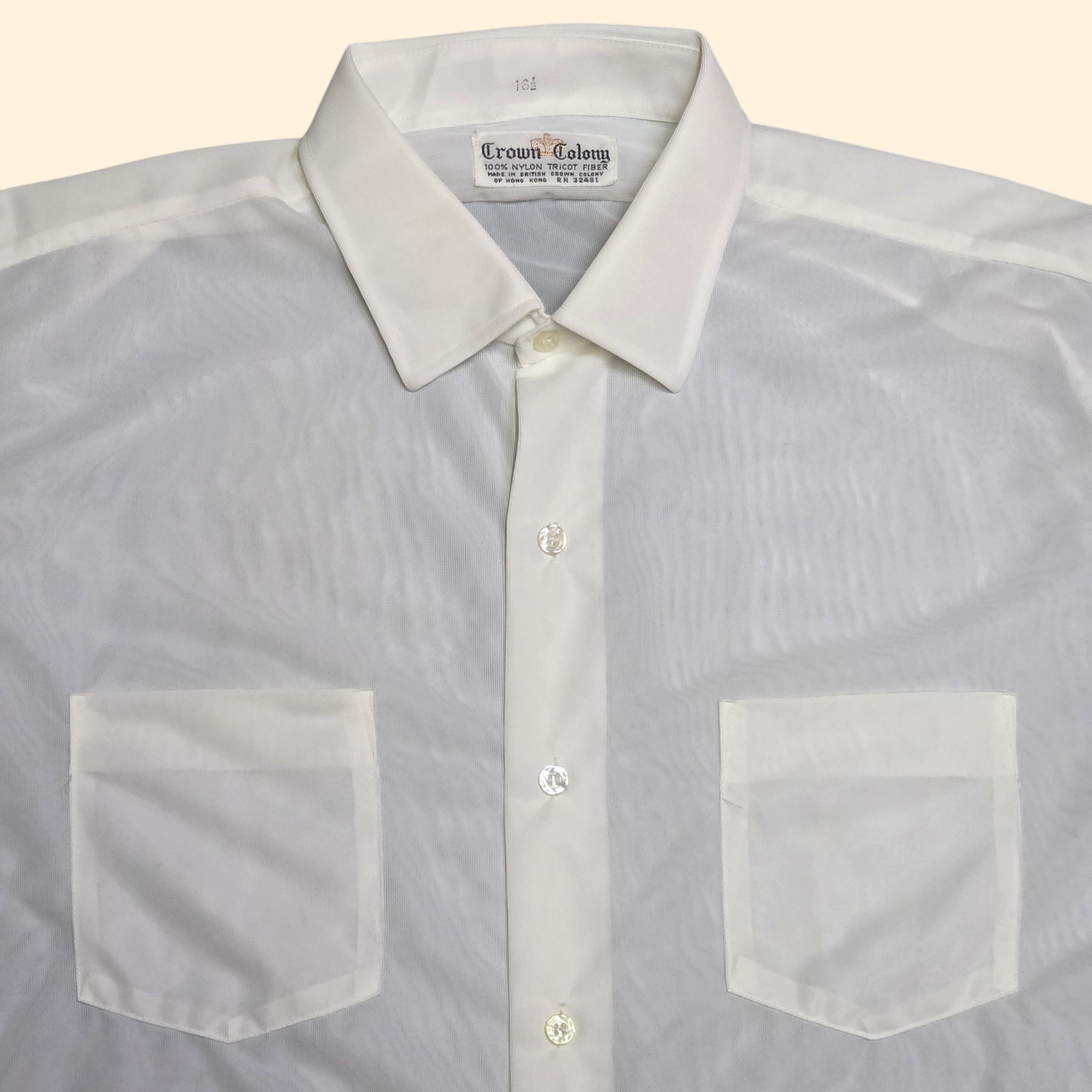 1960s Sheer White Nylon Button Down Shirt ~ Large 16 1/2