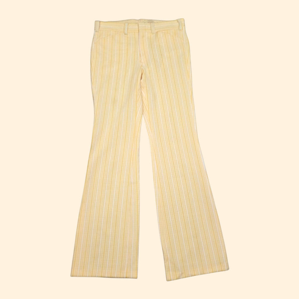 1970s Yellow and White Striped Double Knit Bootcut Polyester Pants ~ 36 x 36