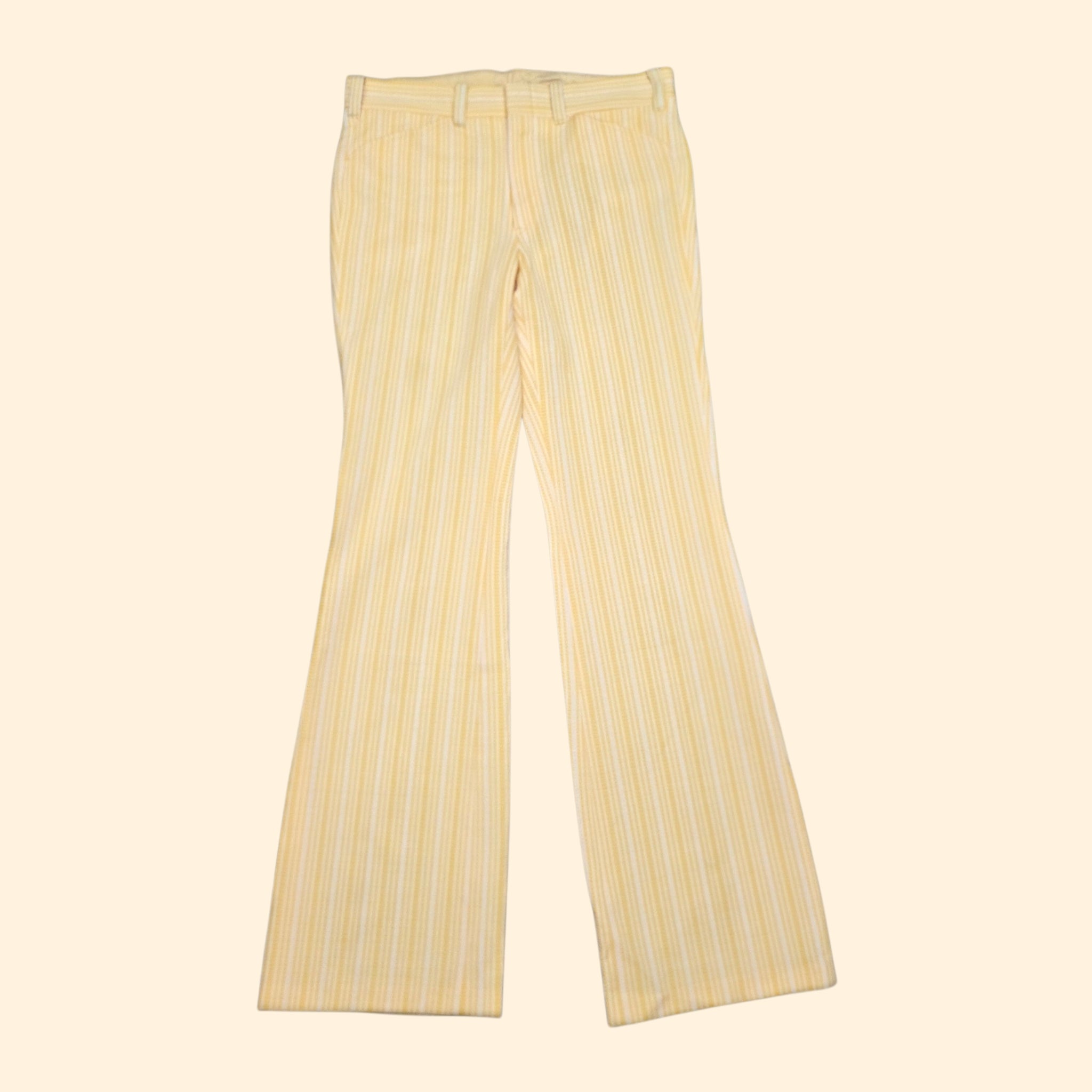 1970s Yellow and White Striped Double Knit Bootcut Polyester Pants ~ 36 x 36