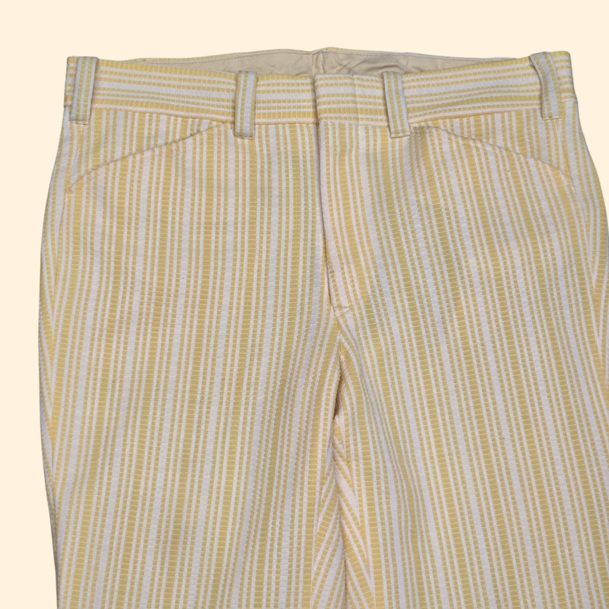 1970s Yellow and White Striped Double Knit Bootcut Polyester Pants ~ 36 x 36