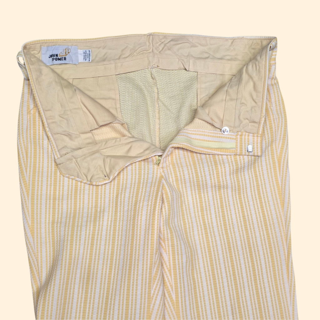 1970s Yellow and White Striped Double Knit Bootcut Polyester Pants ~ 36 x 36