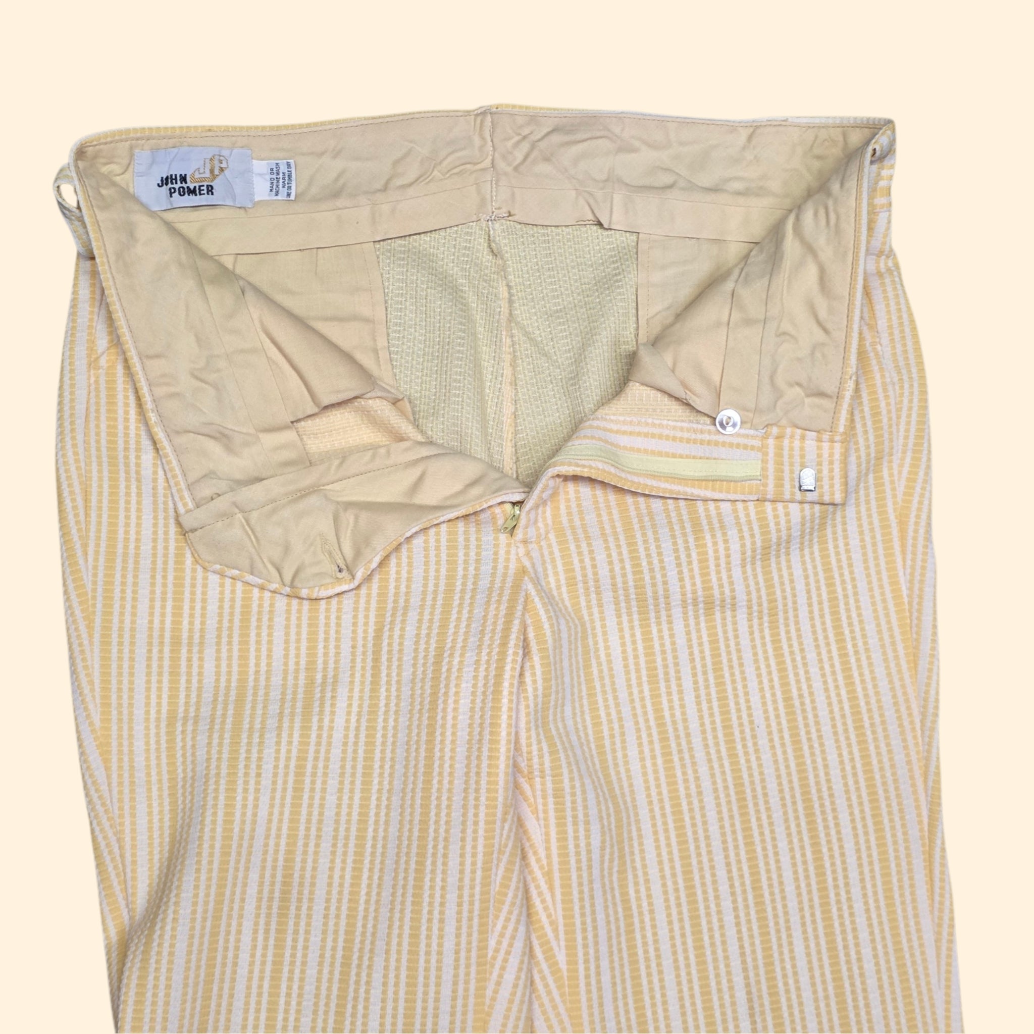 1970s Yellow and White Striped Double Knit Bootcut Polyester Pants ~ 36 x 36