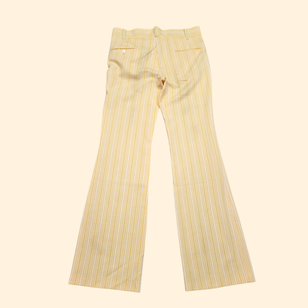 1970s Yellow and White Striped Double Knit Bootcut Polyester Pants ~ 36 x 36