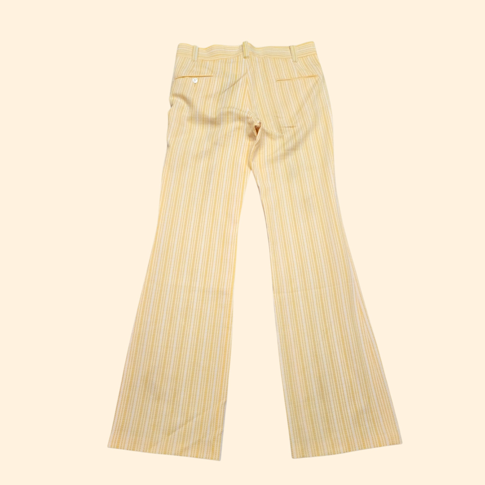 1970s Yellow and White Striped Double Knit Bootcut Polyester Pants ~ 36 x 36