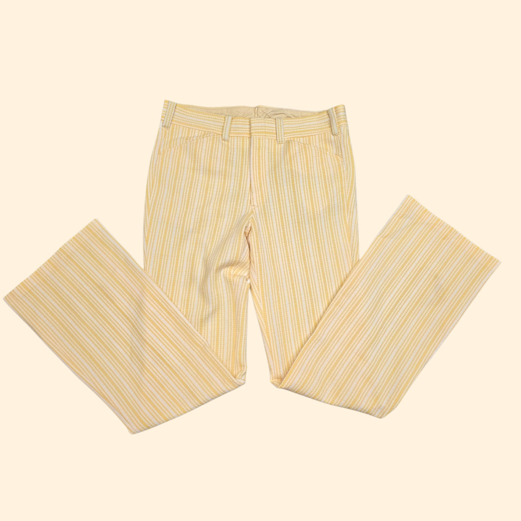 1970s Yellow and White Striped Double Knit Bootcut Polyester Pants ~ 36 x 36