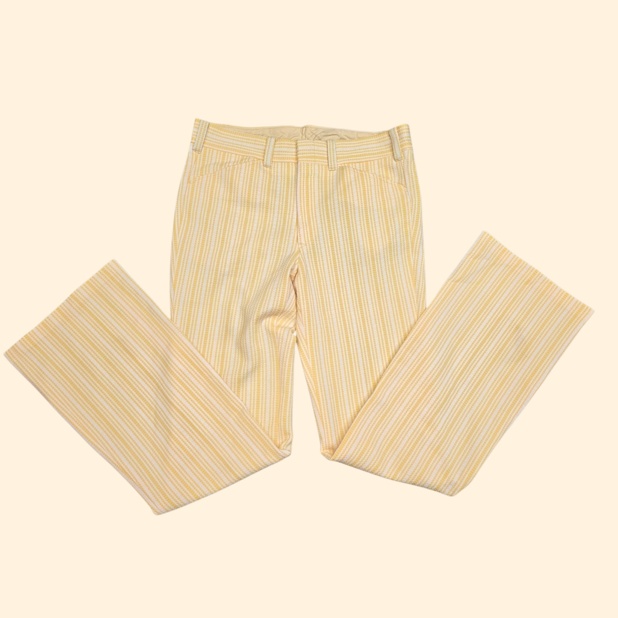 1970s Yellow and White Striped Double Knit Bootcut Polyester Pants ~ 36 x 36