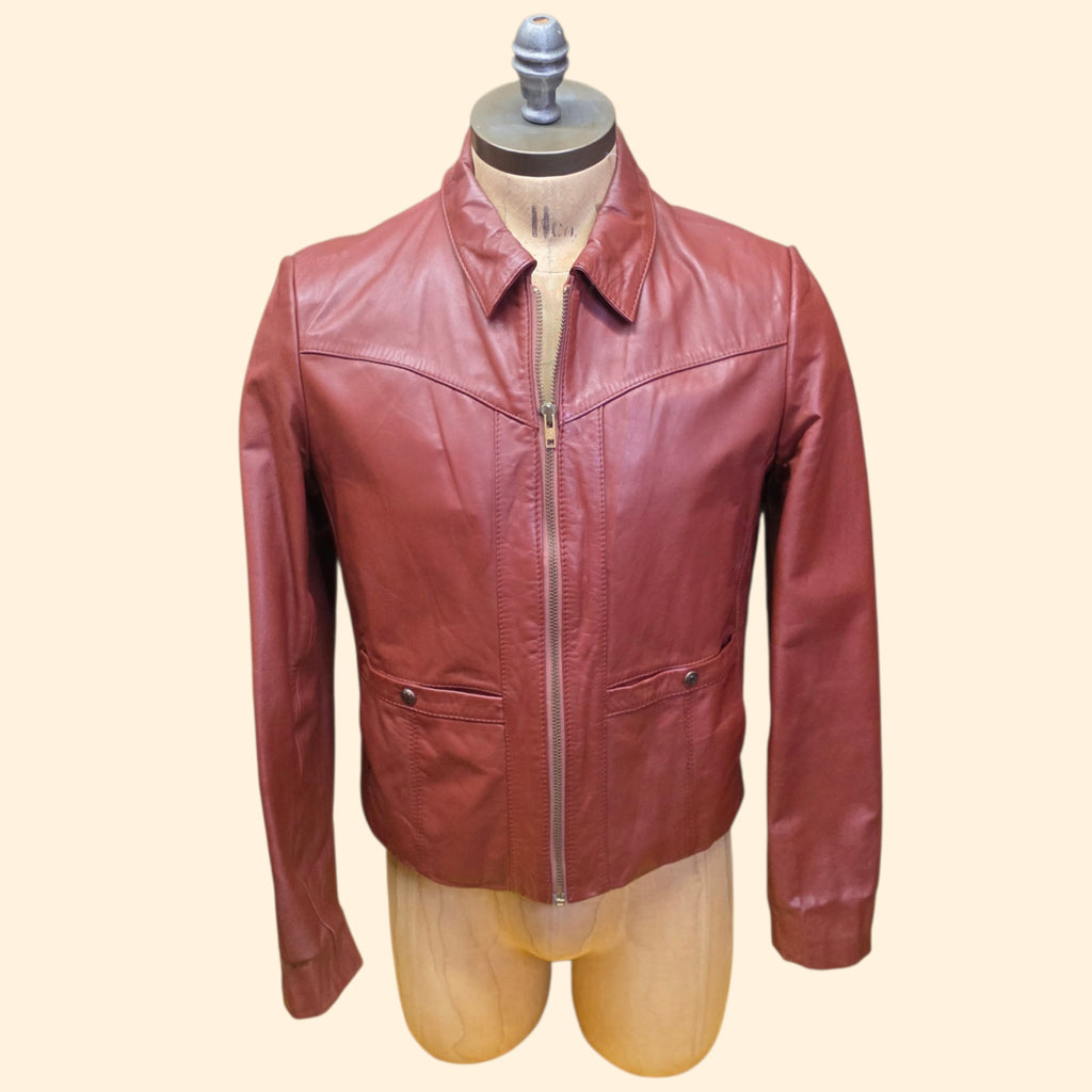 1970s Rust Leather Zip Up Jacket ~ Medium 44