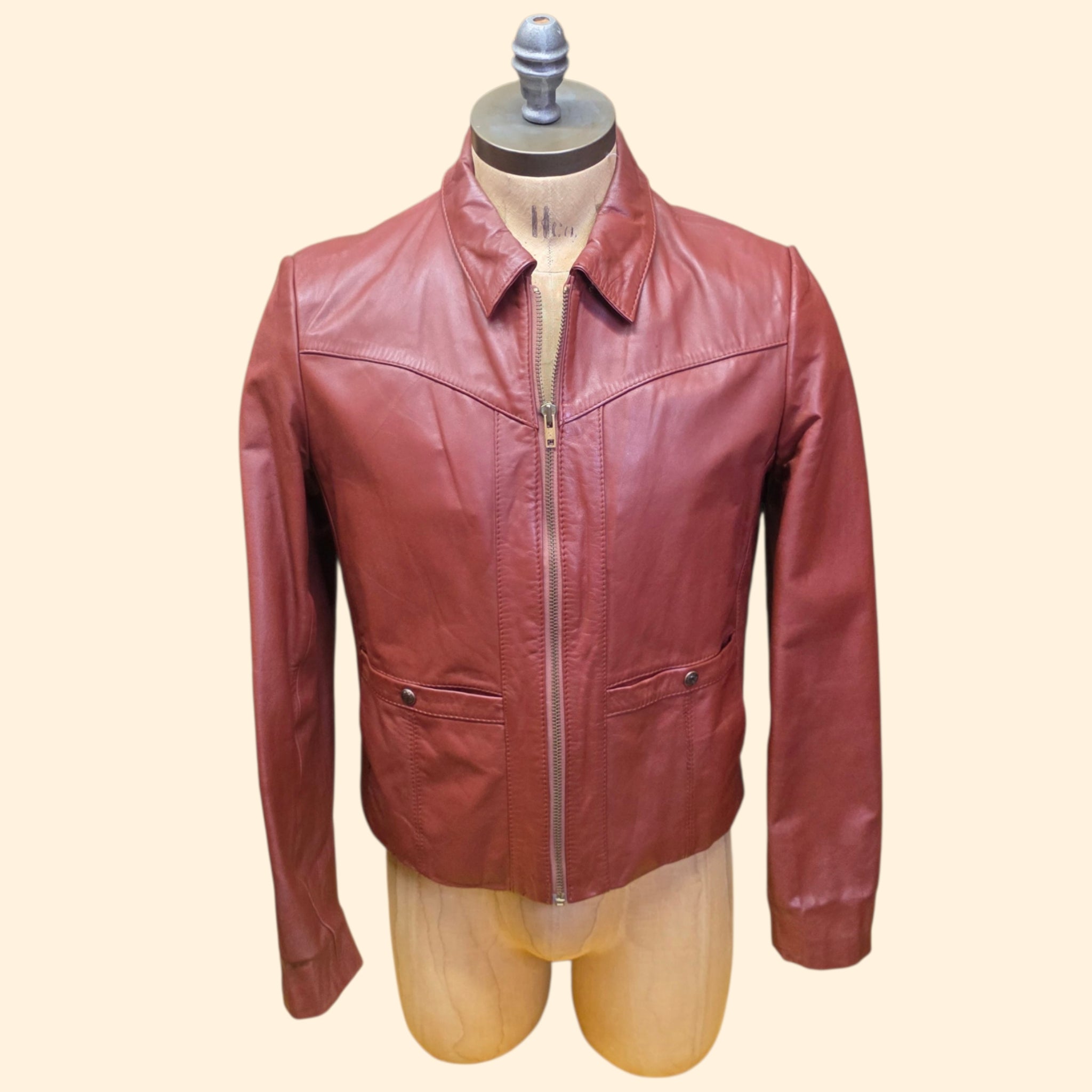 1970s Rust Leather Zip Up Jacket ~ Medium 44