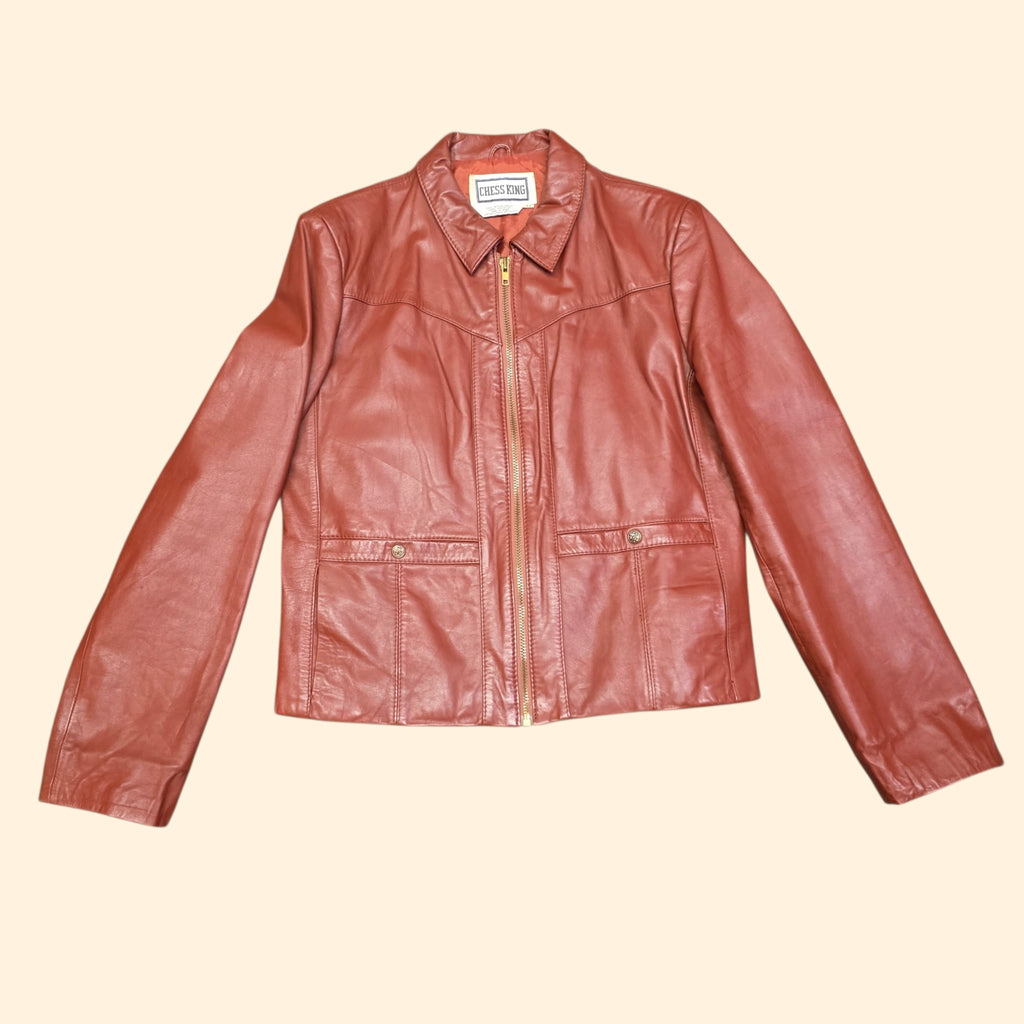1970s Rust Leather Zip Up Jacket ~ Medium 44