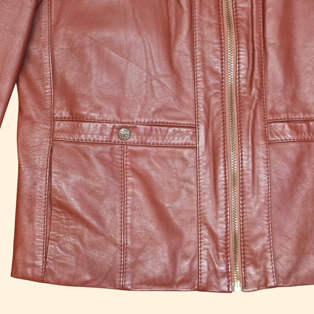 1970s Rust Leather Zip Up Jacket ~ Medium 44