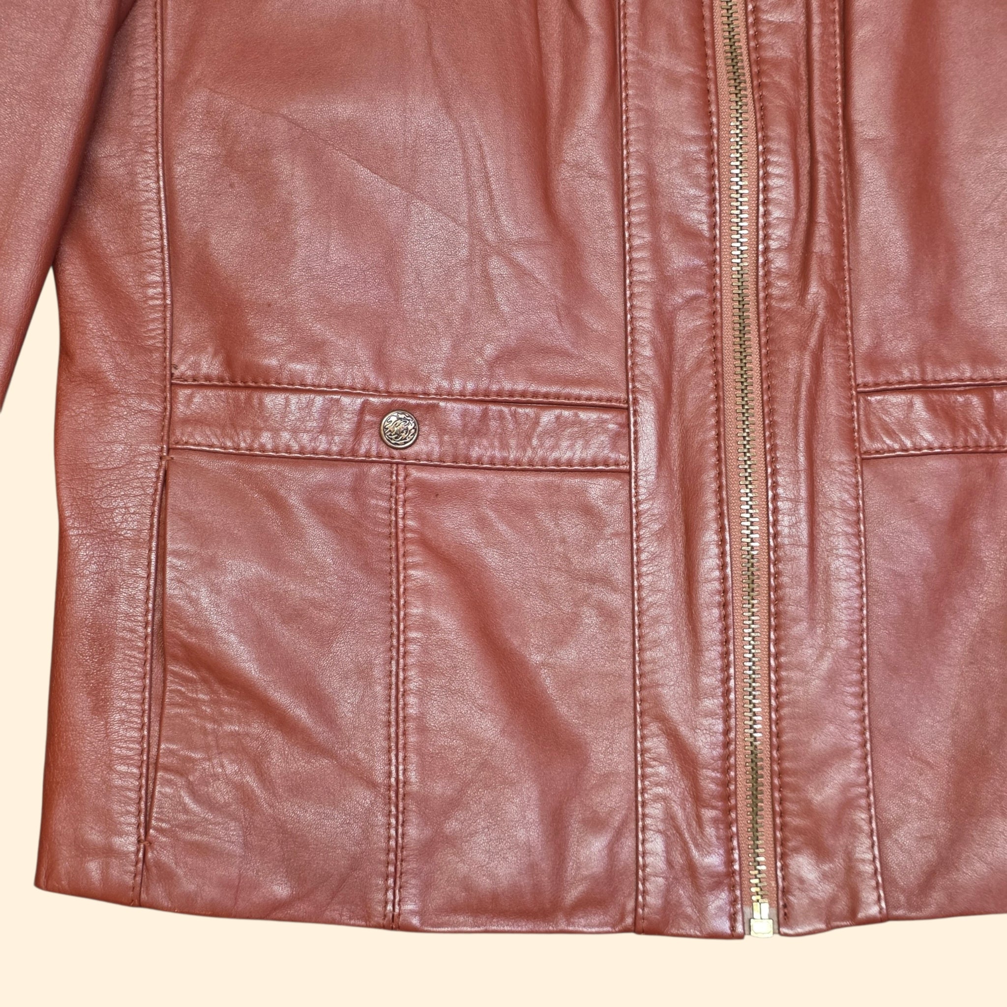 1970s Rust Leather Zip Up Jacket ~ Medium 44