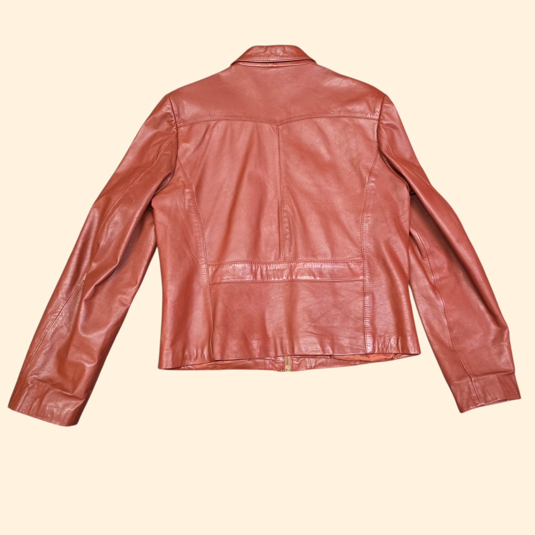 1970s Rust Leather Zip Up Jacket ~ Medium 44