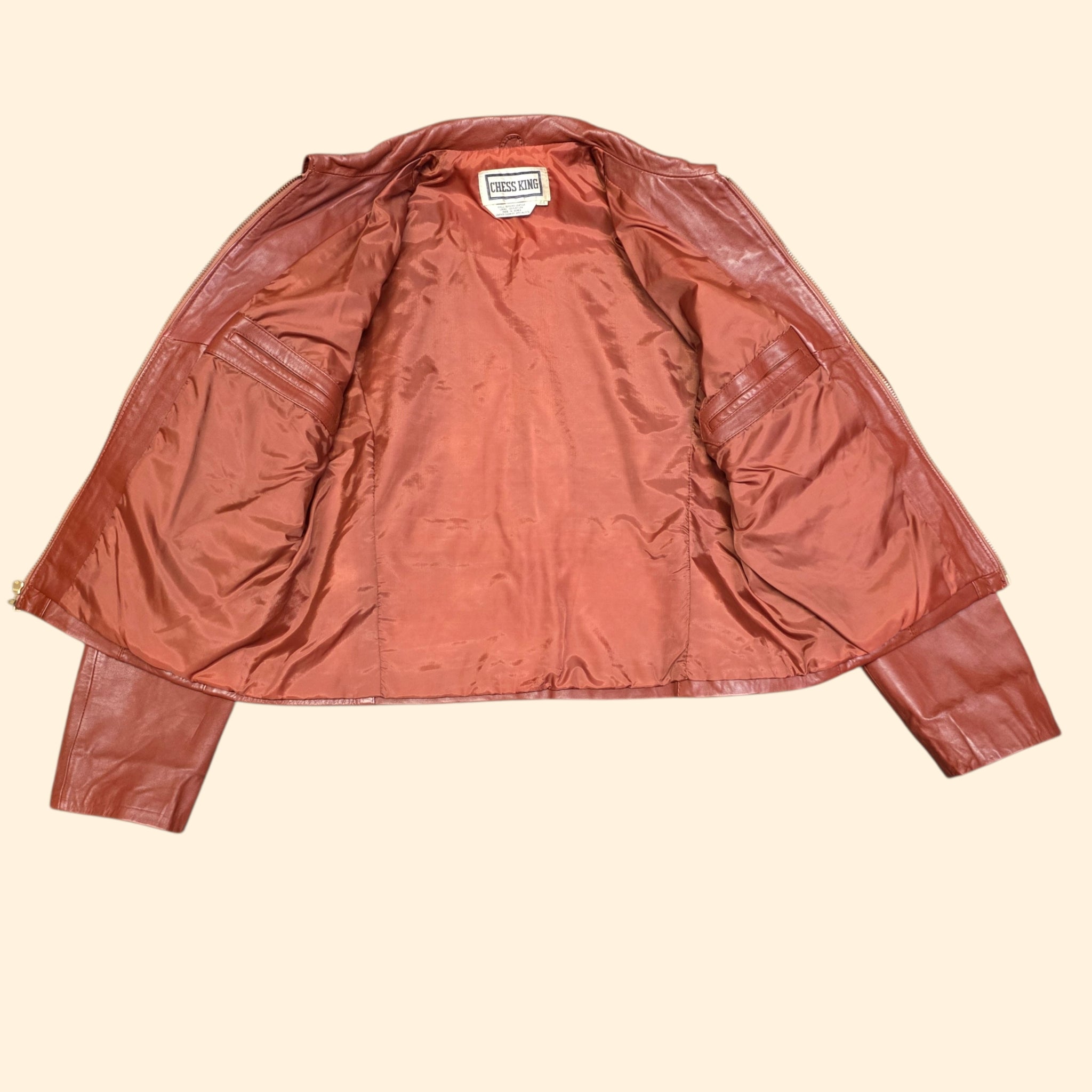 1970s Rust Leather Zip Up Jacket ~ Medium 44