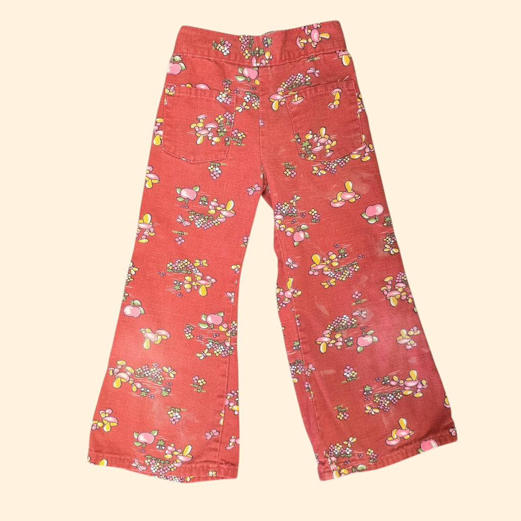 1960s Girl's Mushroom Print Bell Bottom Pants ~ Girl's 5/6