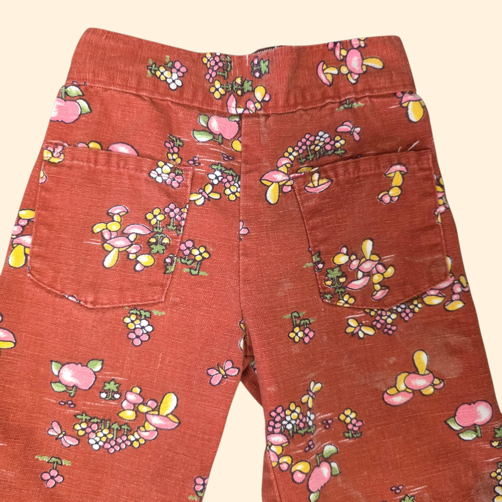 1960s Girl's Mushroom Print Bell Bottom Pants ~ Girl's 5/6