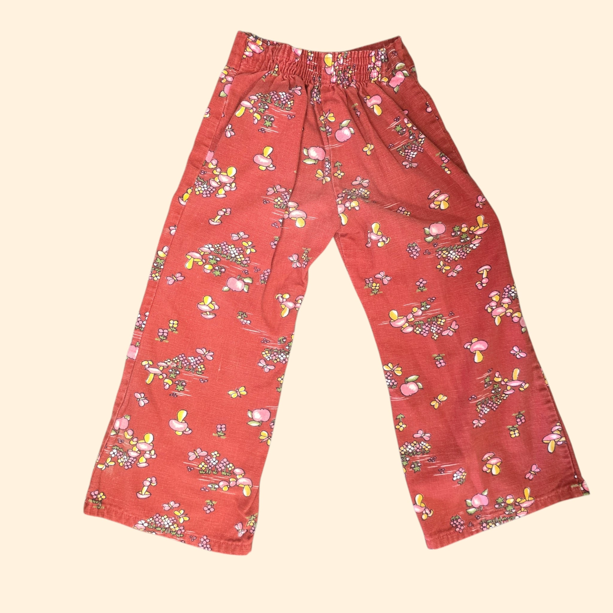 1960s Girl's Mushroom Print Bell Bottom Pants ~ Girl's 5/6