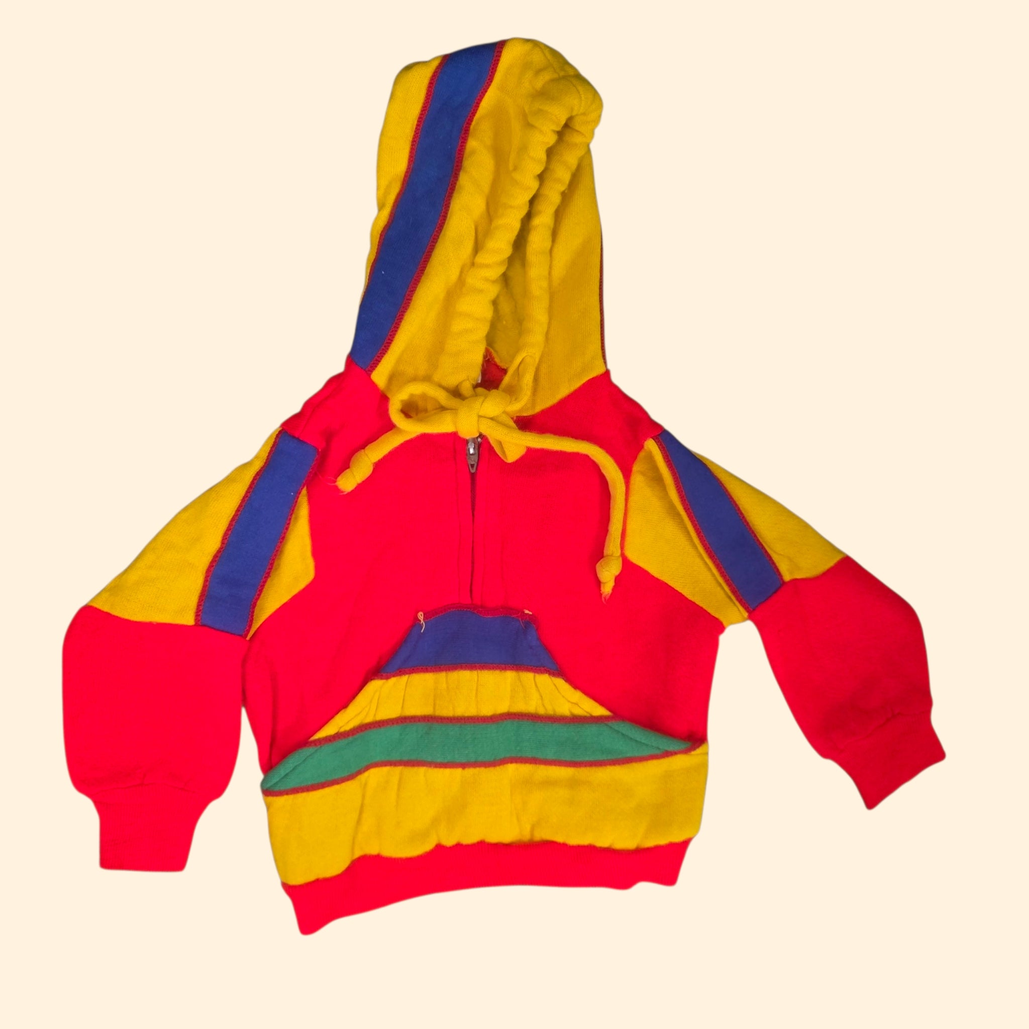 1970s Dayglo Colorblock Toddler Hoodie ~ 12- 24 Months ~ Hooded Pullover Baby Sweatshirt