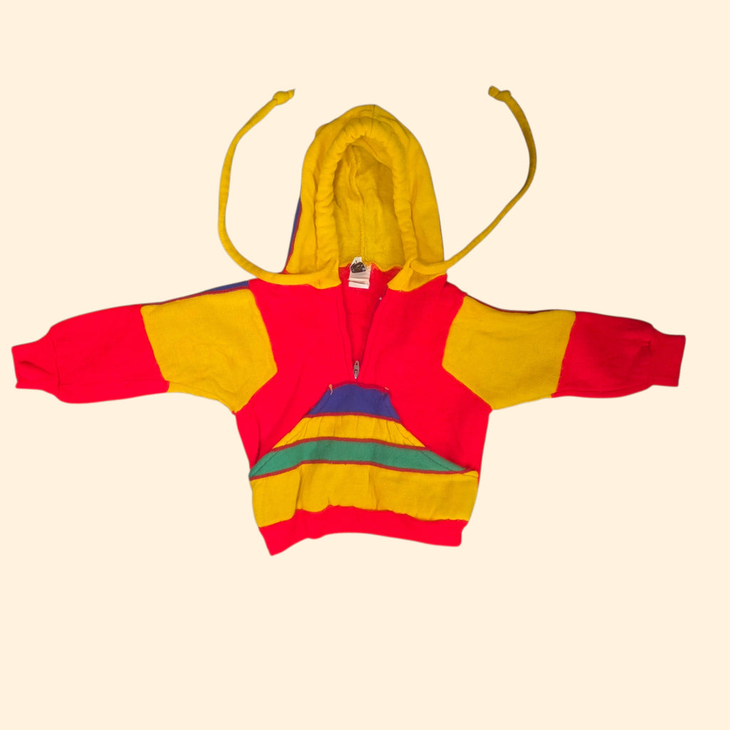 1970s Dayglo Colorblock Toddler Hoodie ~ 12- 24 Months ~ Hooded Pullover Baby Sweatshirt