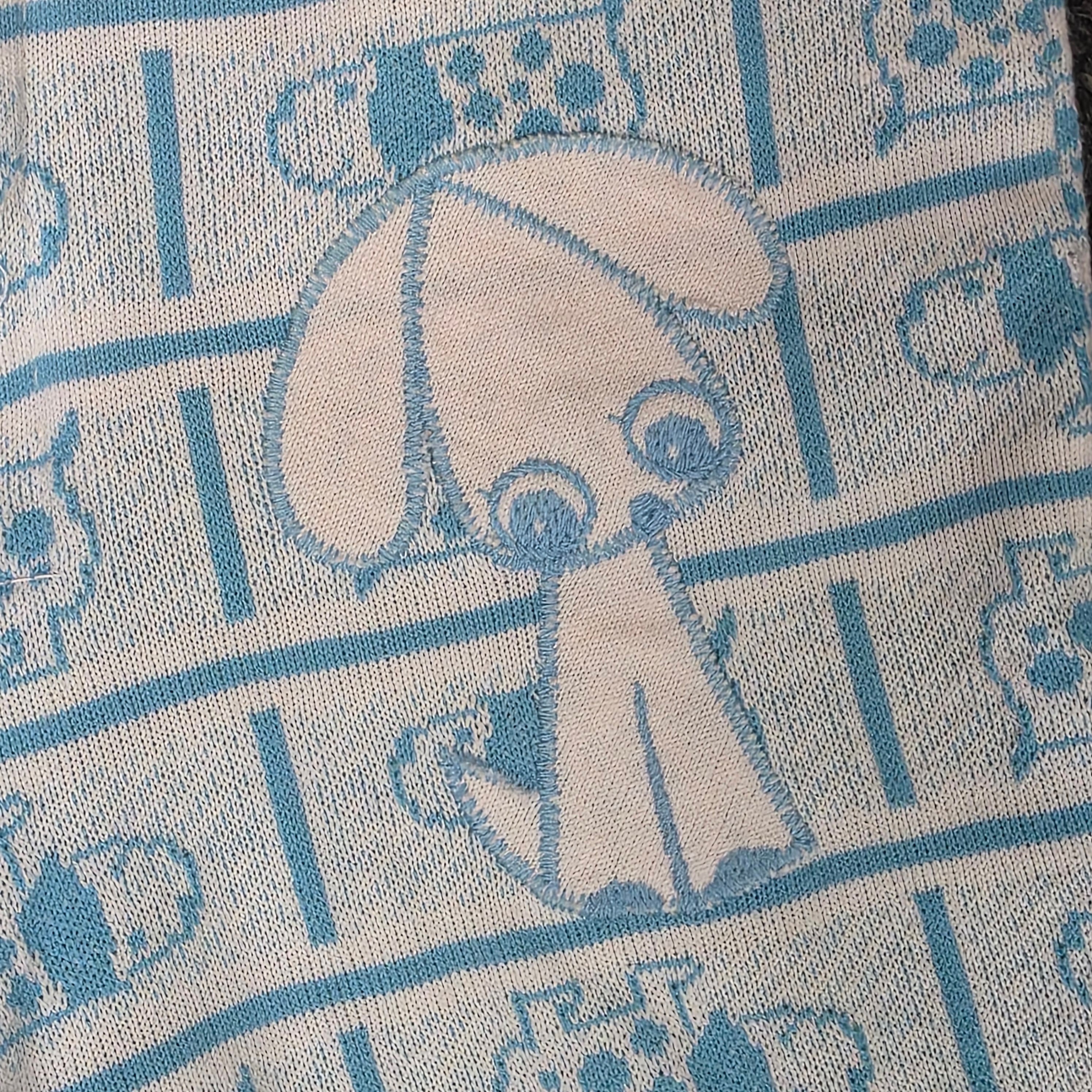 1970s Health-tex Blue and White Puppy Dog Footless Knit Romper Sleeper ~ 3 Months