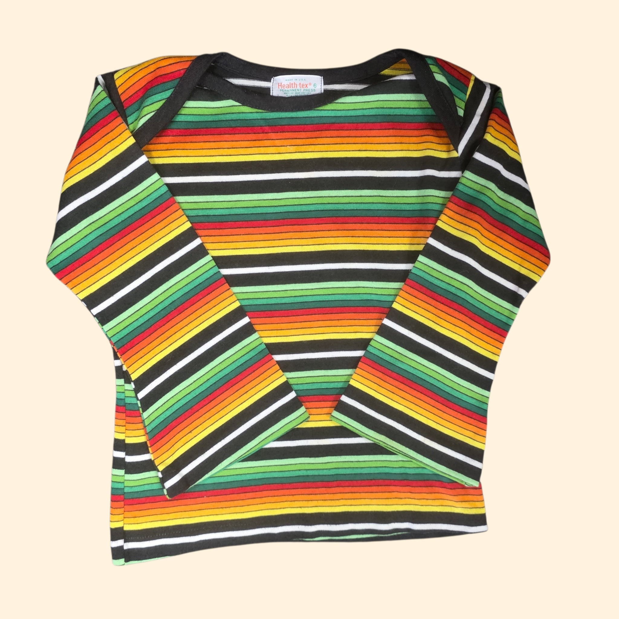 1970s Health-tex Striped Long Sleeve T Shirt ~ Youth 6 ~ Bell Sleeve