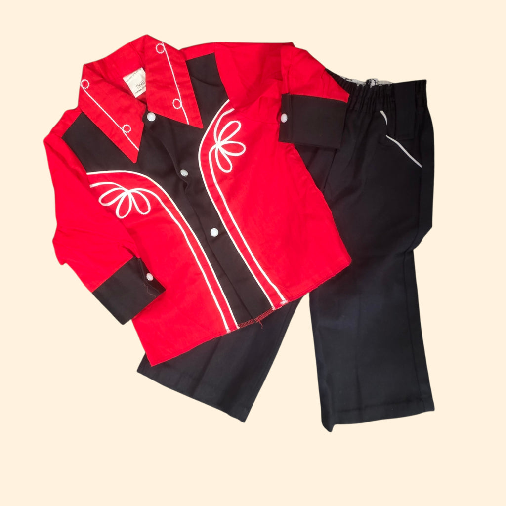 1970s Red and Black Snap Button Western Suit ~ 2T ~ Cowboy Cowgirl