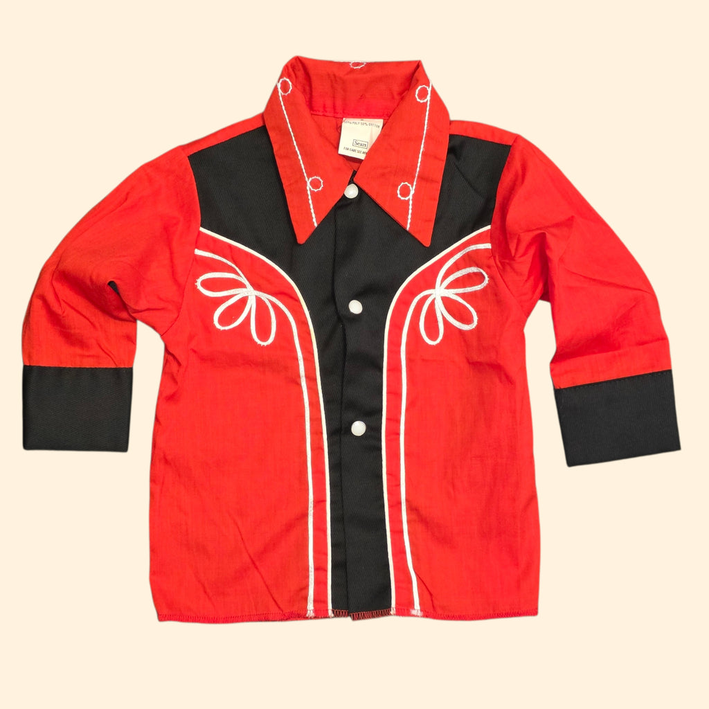 1970s Red and Black Snap Button Western Suit ~ 2T ~ Cowboy Cowgirl