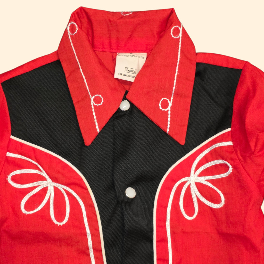 1970s Red and Black Snap Button Western Suit ~ 2T ~ Cowboy Cowgirl