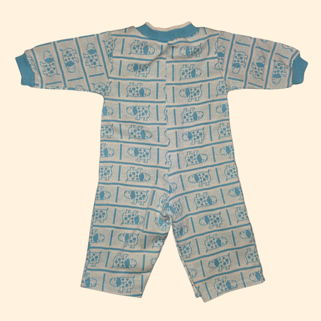 1970s Health-tex Blue and White Puppy Dog Footless Knit Romper Sleeper ~ 3 Months