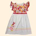 1960s Flower Power Dress ~ Girls 10 / 12 ~ Ric Rac Applique Flutter Sleeves