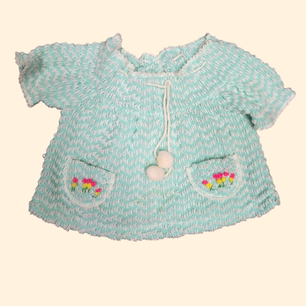 1970s Knit Two Piece Baby Toddler Shorts Set ~ 12 - 18 Months ~ Sea Foam Green