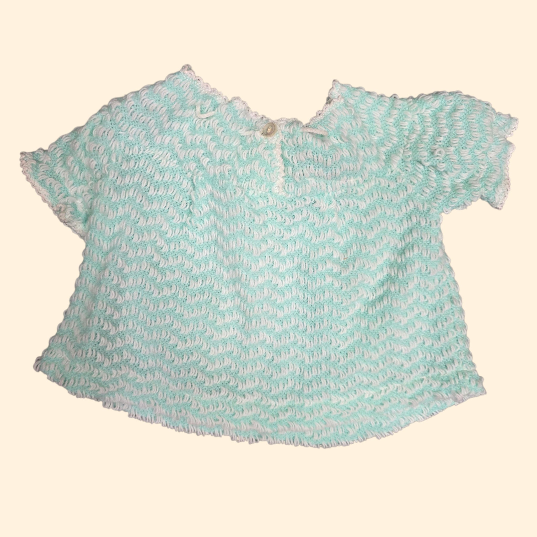 1970s Knit Two Piece Baby Toddler Shorts Set ~ 12 - 18 Months ~ Sea Foam Green
