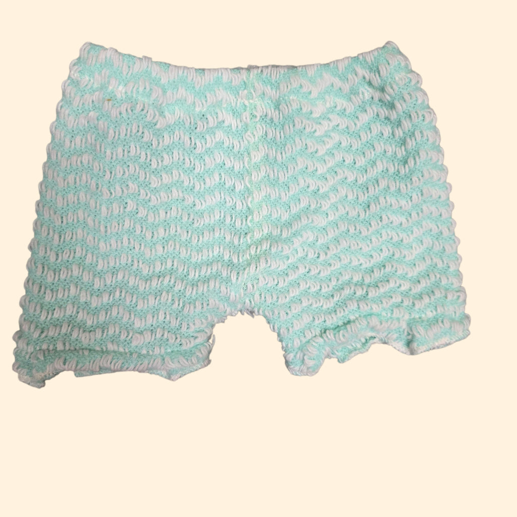 1970s Knit Two Piece Baby Toddler Shorts Set ~ 12 - 18 Months ~ Sea Foam Green