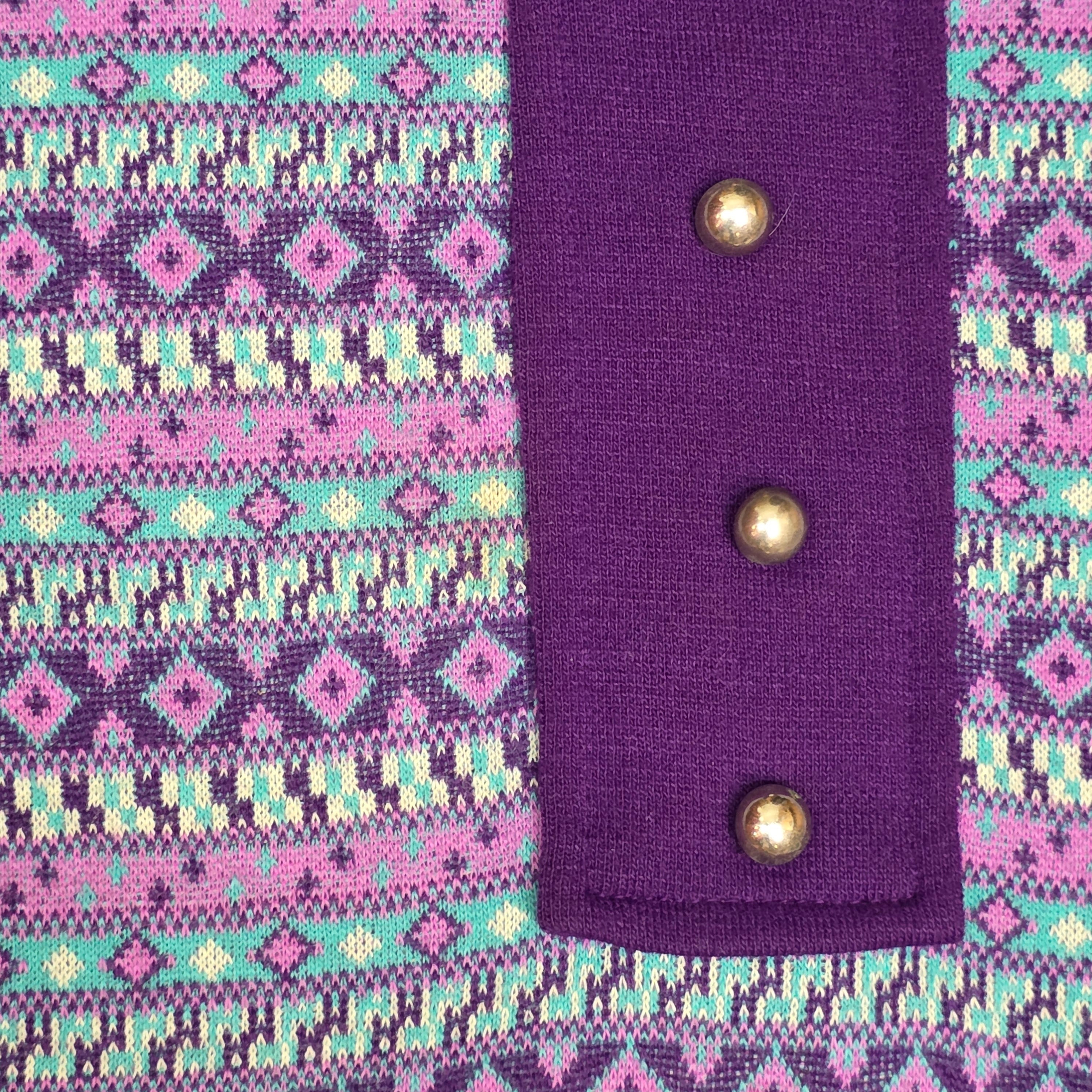 1960s Purple and Teal Geometric Print Polyeter Shift Dress ~ Girls 12 - 14
