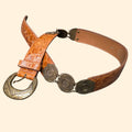 1990s The Limited Brown and Brass Tone Leather Belt ~ Medium ~ Medallion Alligator
