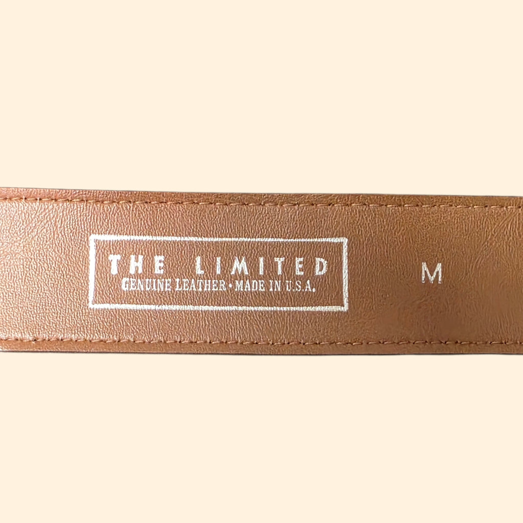 1990s The Limited Brown and Brass Tone Leather Belt ~ Medium ~ Medallion Alligator