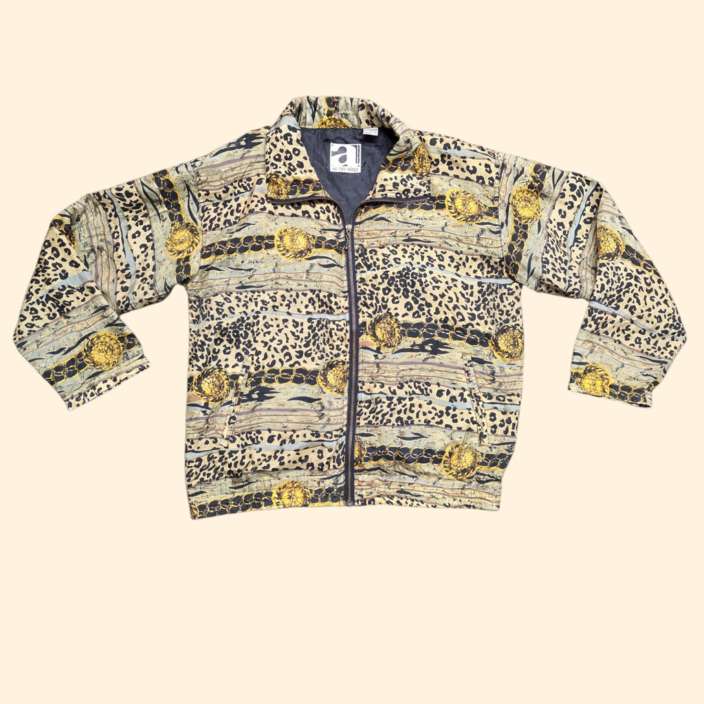 1990s Silk Baroque and Leopard Print Track Jacket ~ Small Medium