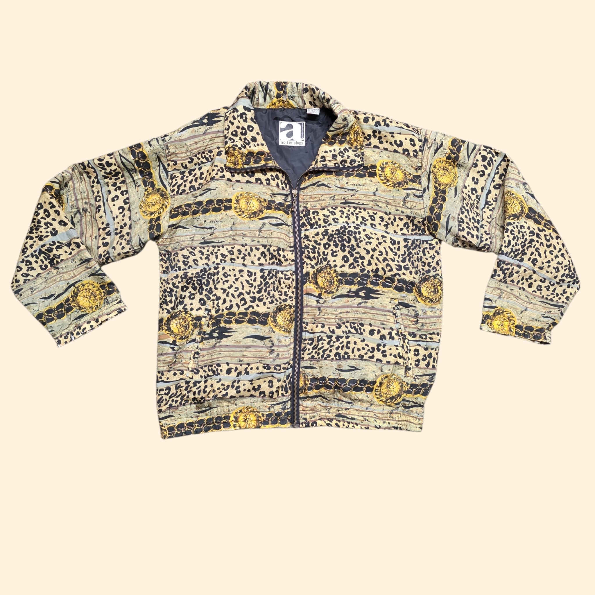 1990s Silk Baroque and Leopard Print Track Jacket ~ Small Medium