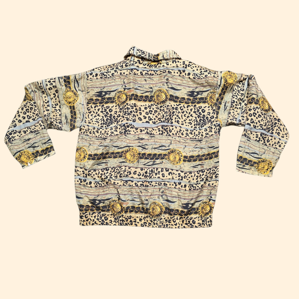 1990s Silk Baroque and Leopard Print Track Jacket ~ Small Medium