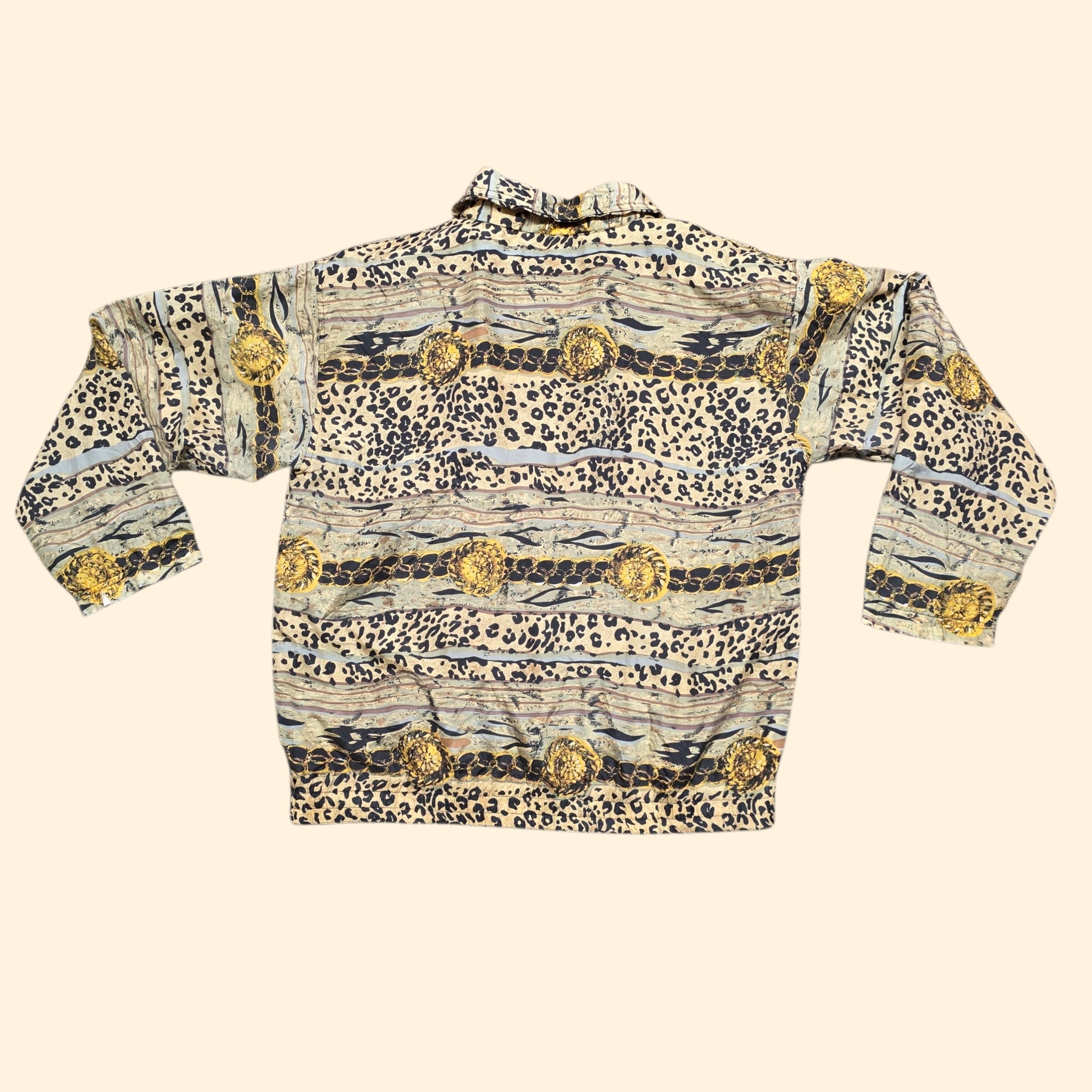 1990s Silk Baroque and Leopard Print Track Jacket ~ Small Medium